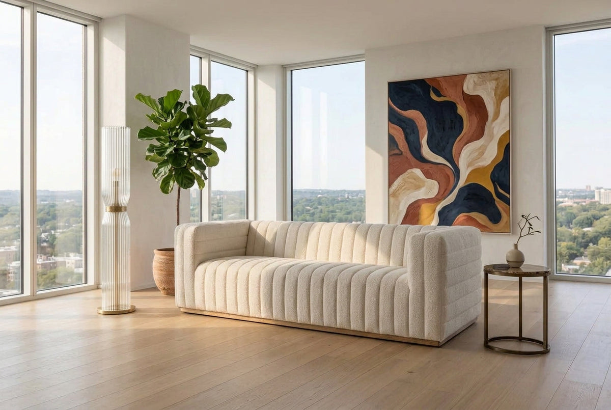 Ricciardo Cream Boucle 3-Seater Sofa-Sofa & Sectionals-DECOROLALA