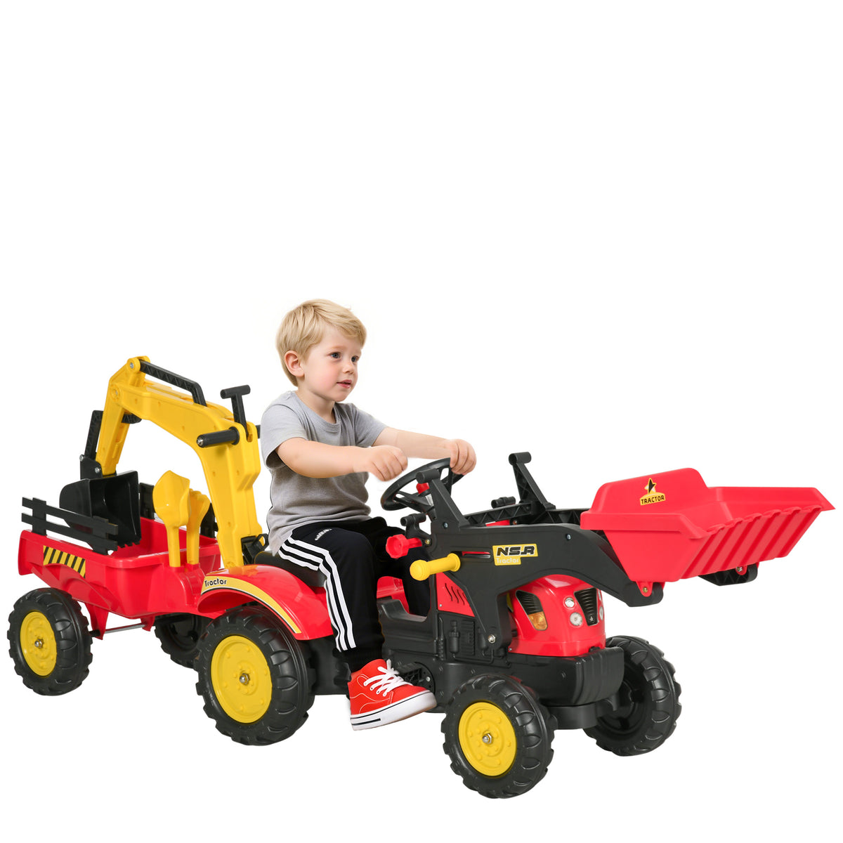 Ride on Toy Dump Truck for Kids, Pedal Construction Car with Detachable Trailer for 3 Years Old, Red-Toys & Games > Baby & Toddler Toys > Riding & Rocking Toys > Toy Excavators-DECOROLALA