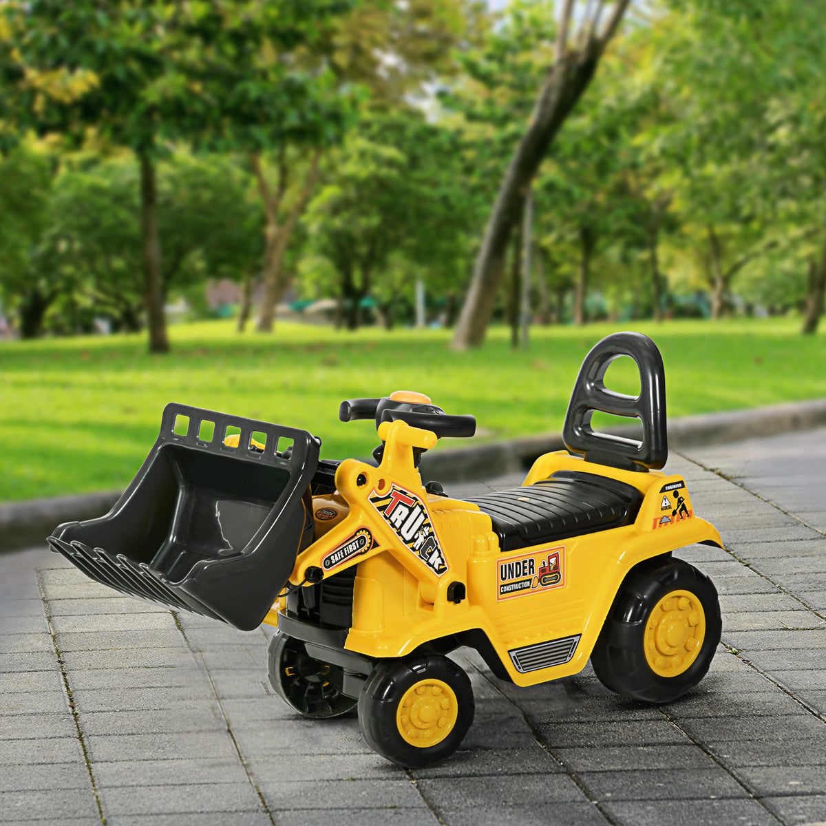 Ride-On Toy Bulldozer with Working Shovel and Storage - Yellow-Toys & Games > Baby & Toddler Toys > Riding & Rocking Toys > Toy Excavators-DECOROLALA