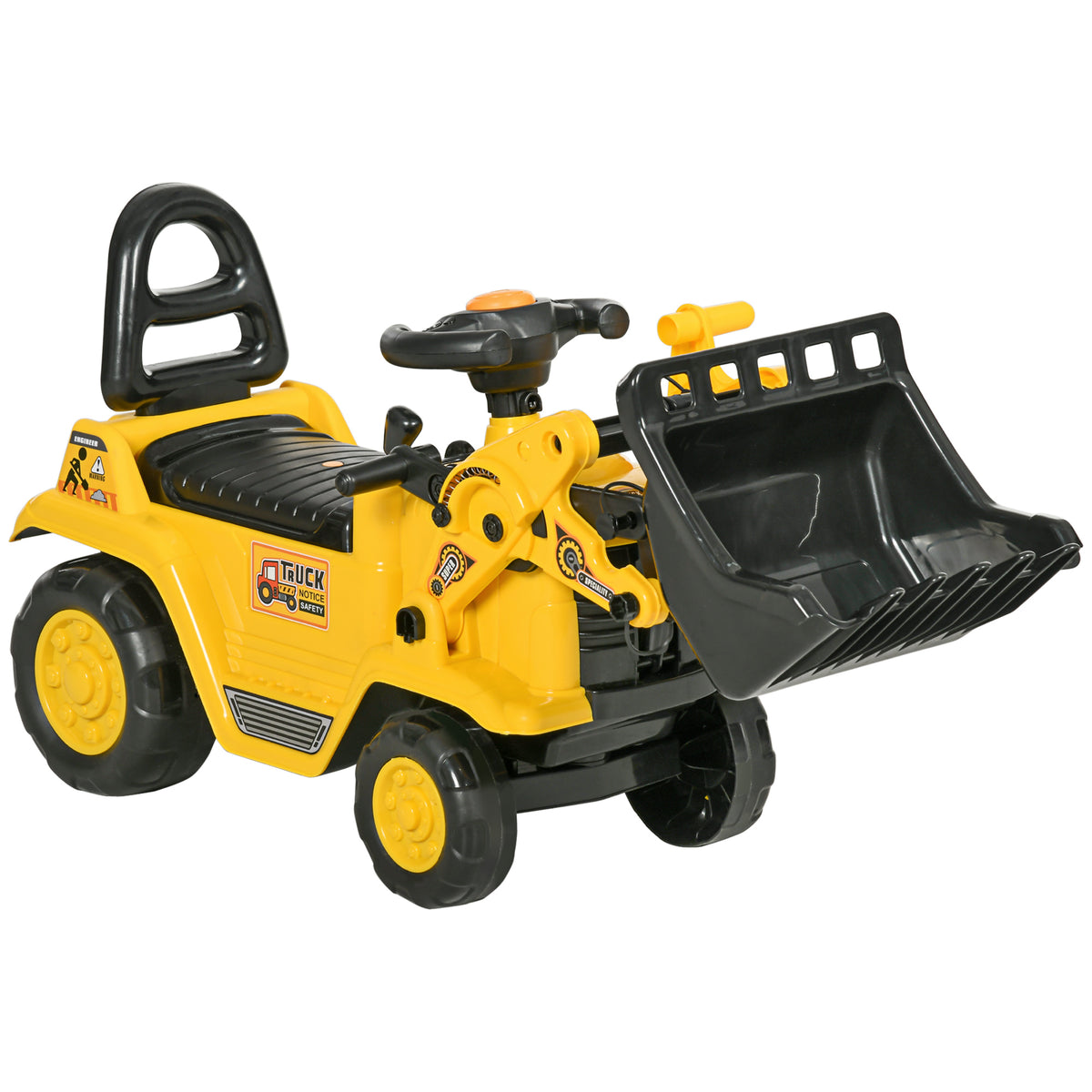 Ride-On Toy Bulldozer with Working Shovel and Storage - Yellow-Toys & Games > Baby & Toddler Toys > Riding & Rocking Toys > Toy Excavators-DECOROLALA