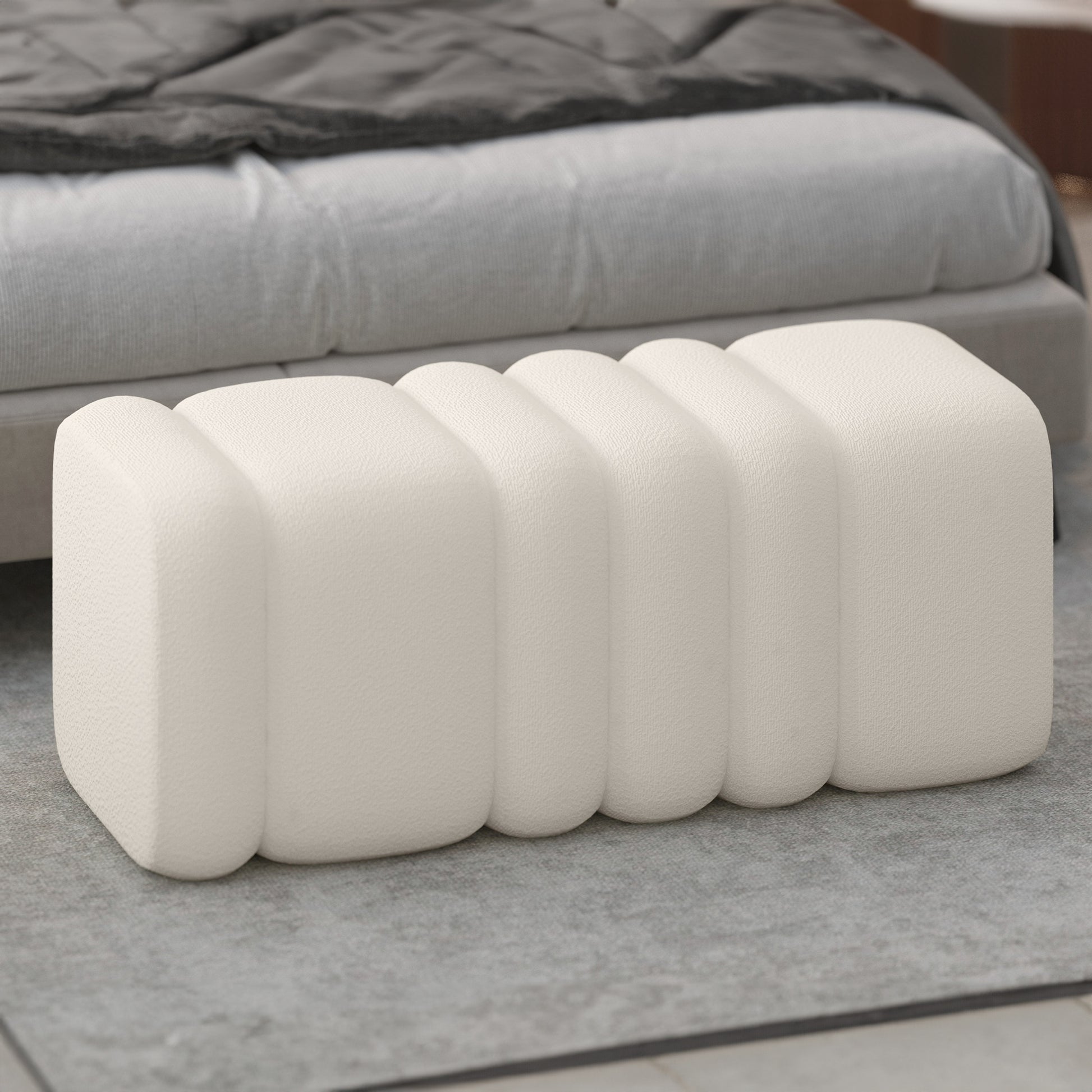 Rigel Large Ottoman - Ivory Boucle Textured Fabric-DECOROLALA
