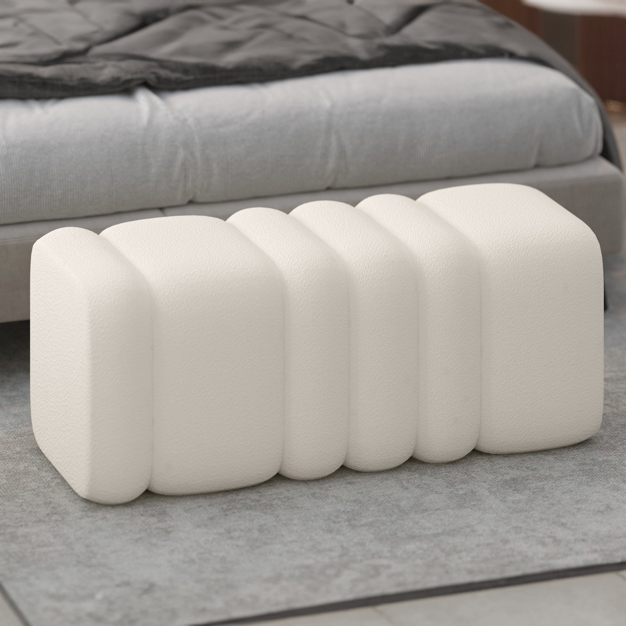 Rigel Large Ottoman - Ivory Boucle Textured Fabric-DECOROLALA
