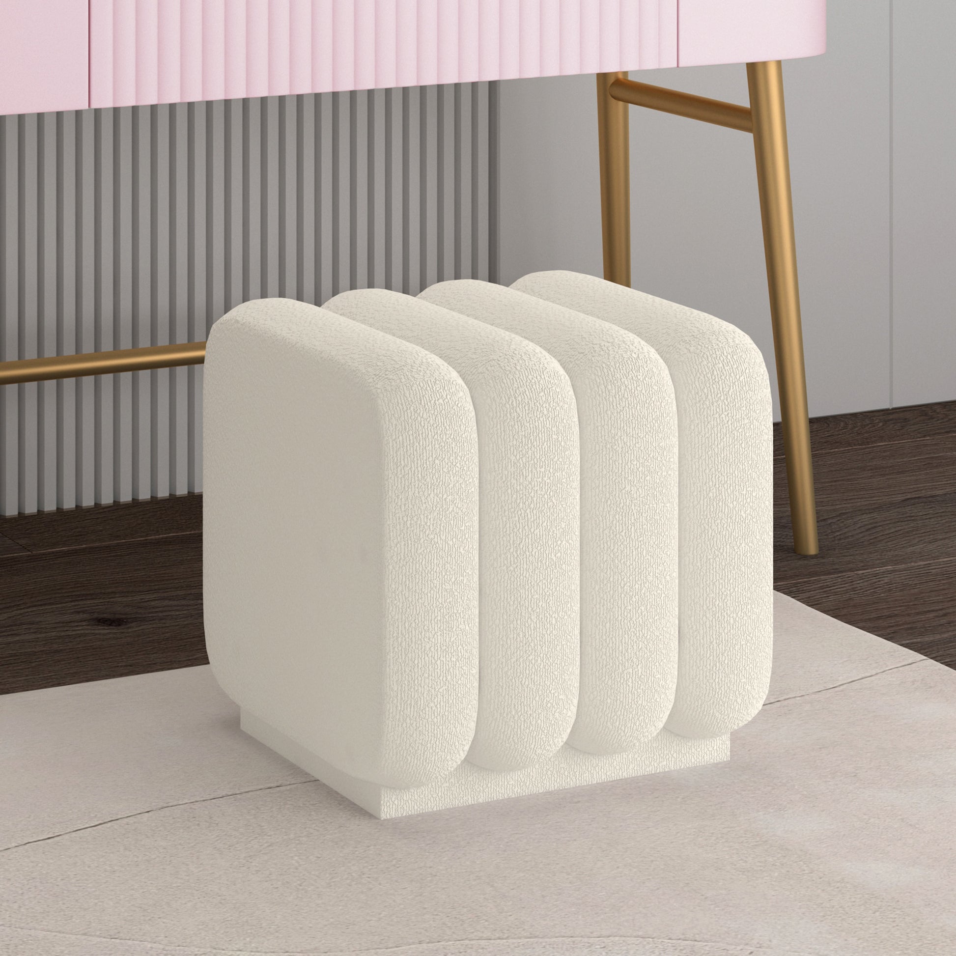 Rigel Small Ottoman - Ivory Textured Boucle Fabric-DECOROLALA