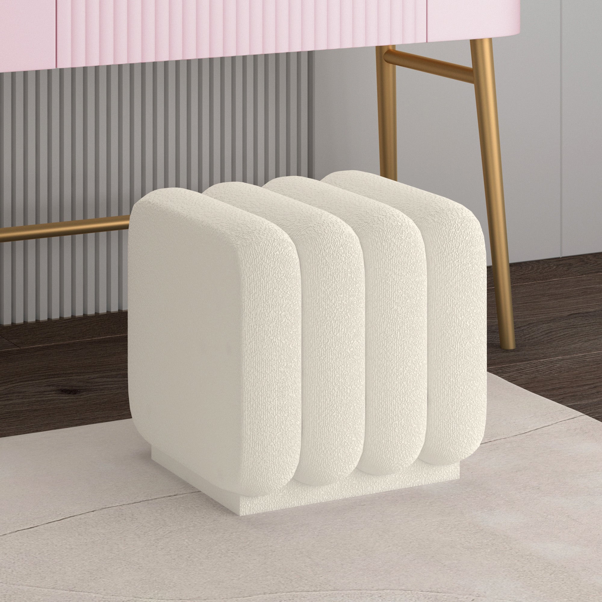 Rigel Small Ottoman - Ivory Textured Boucle Fabric-DECOROLALA