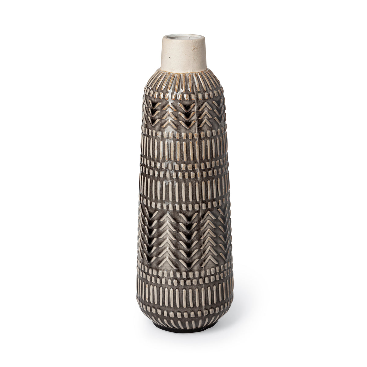 Riker III Large Dark Gray Cream Ceramic Vase-Vase-DECOROLALA