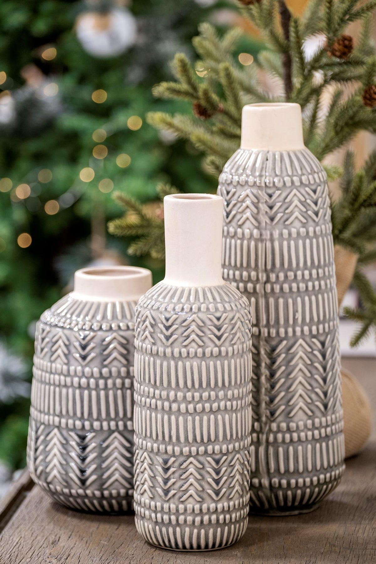 Riker III Large Dark Gray Cream Ceramic Vase-Vase-DECOROLALA