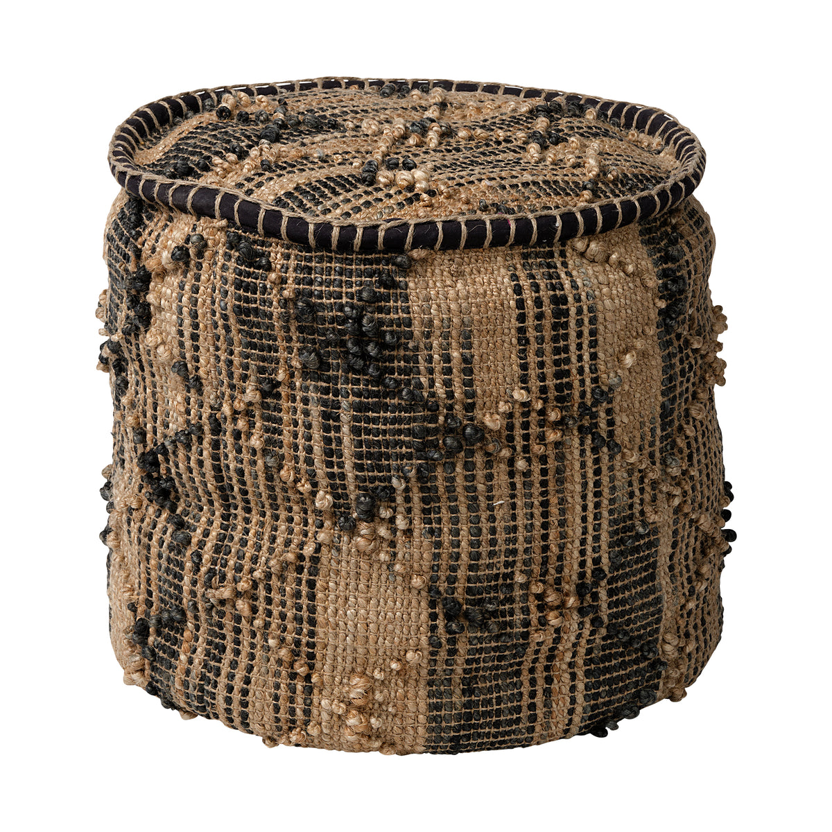 Riley Tan Jute Popcorn Stich Cylindrical Pouf-Poufs-DECOROLALA