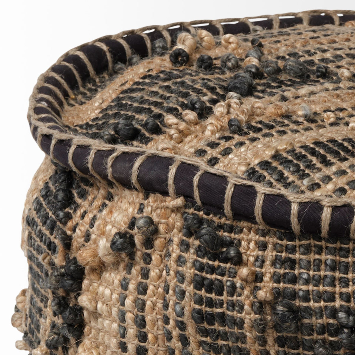 Riley Tan Jute Popcorn Stich Cylindrical Pouf-Poufs-DECOROLALA