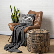 Riley Tan Jute Popcorn Stich Cylindrical Pouf-Poufs-DECOROLALA