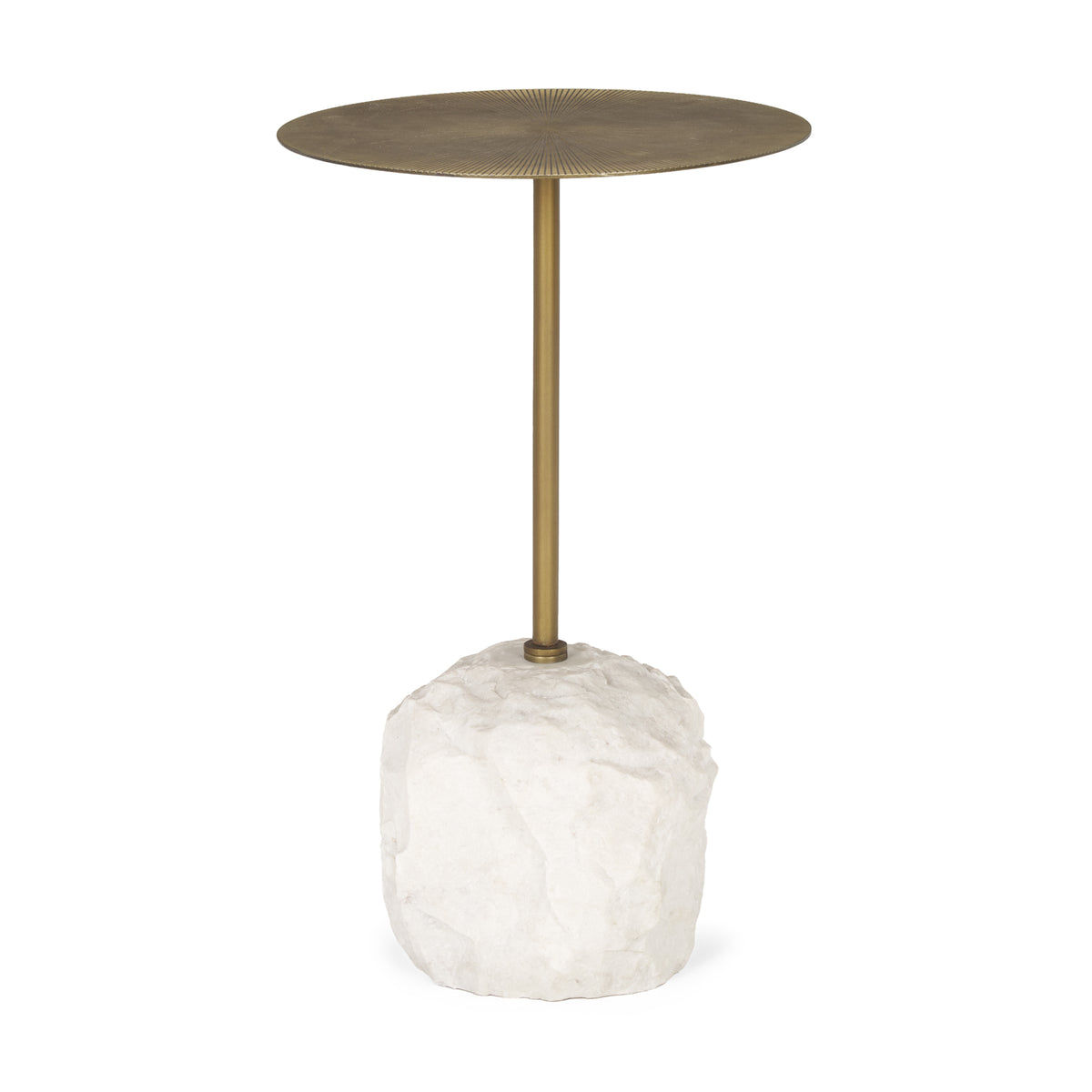 Rini Gold Metal and White Marble Accent Table-Accent Tables-DECOROLALA