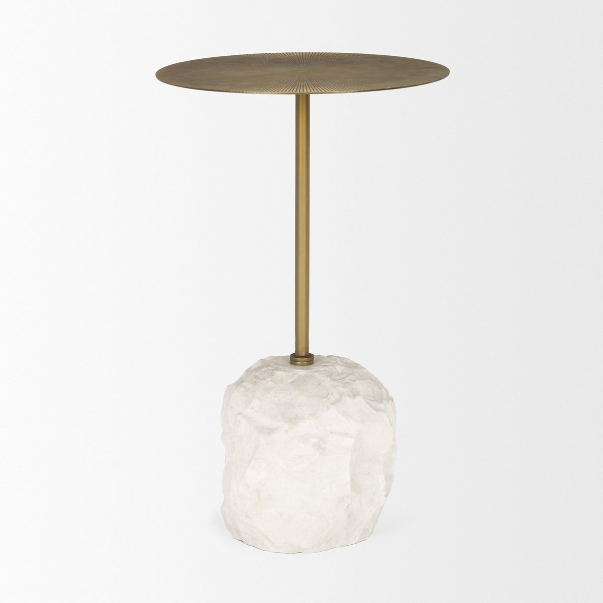 Rini Gold Metal and White Marble Accent Table-Accent Tables-DECOROLALA