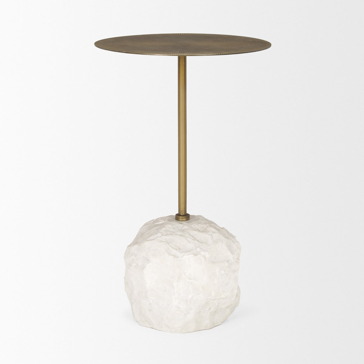 Rini Gold Metal and White Marble Accent Table-Accent Tables-DECOROLALA