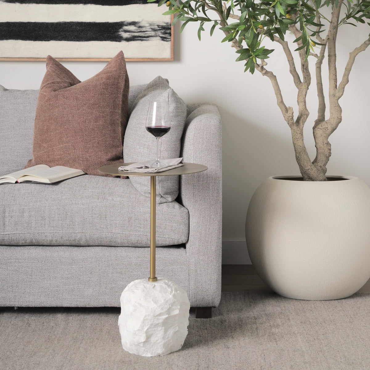 Rini Gold Metal and White Marble Accent Table-Accent Tables-DECOROLALA