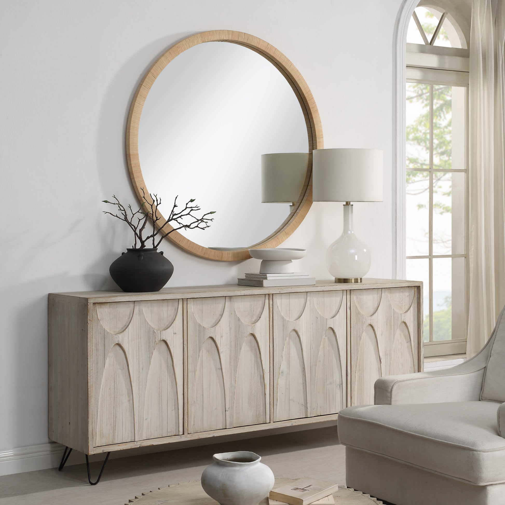 Rita 48" H x 48" W Wall Mirror, Brown-Mirror-DECOROLALA