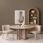 Rivaro 59" Round Dining Table | Solid Beige Marble | Seats 6-Dining Tables-DECOROLALA