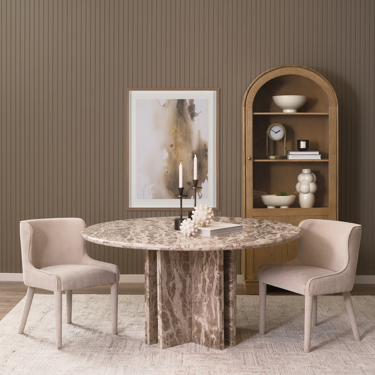 Rivaro 59" Round Dining Table | Solid Beige Marble | Seats 6-Dining Tables-DECOROLALA