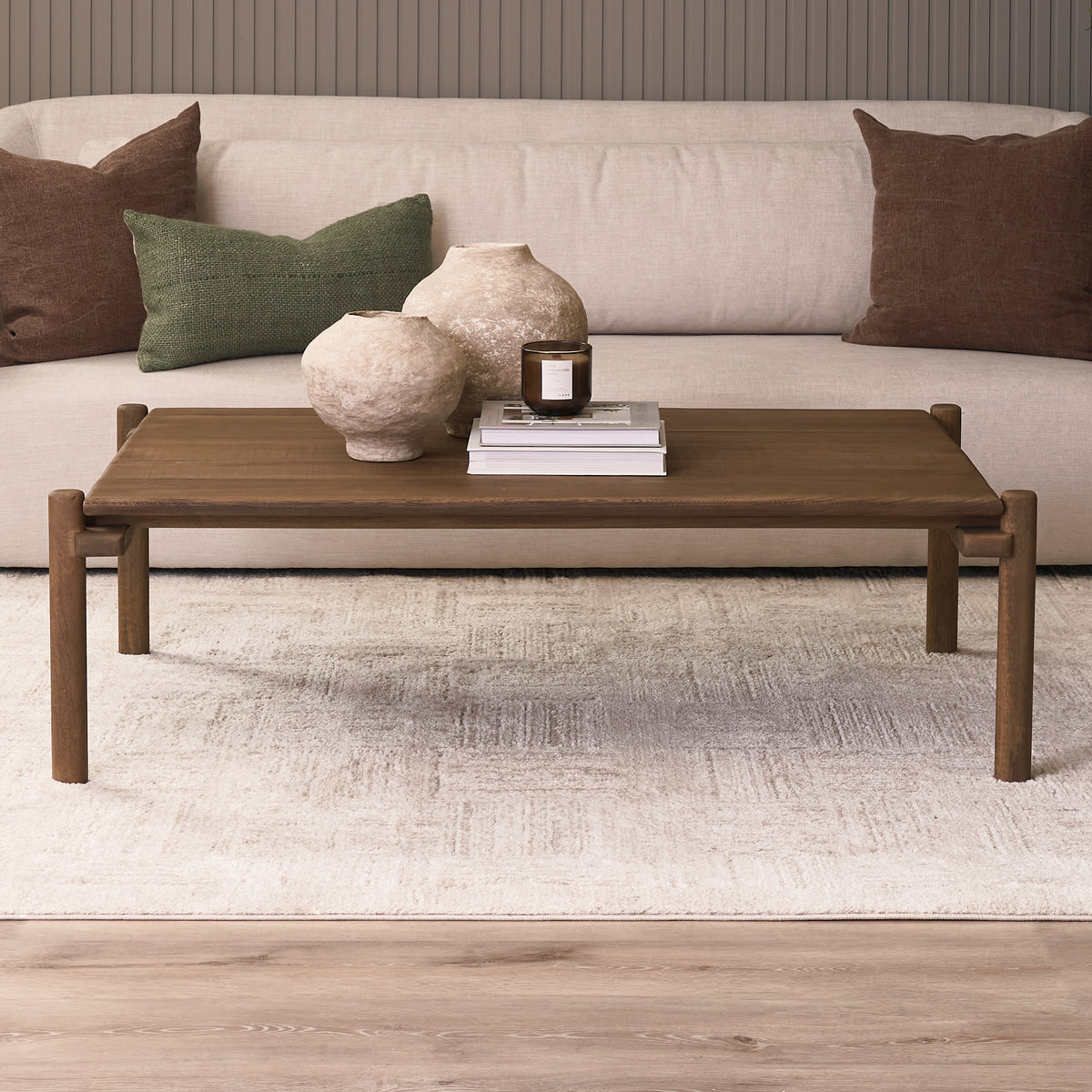 Riven Oak Wood Rectangular Coffee Table-Coffee Tables-DECOROLALA