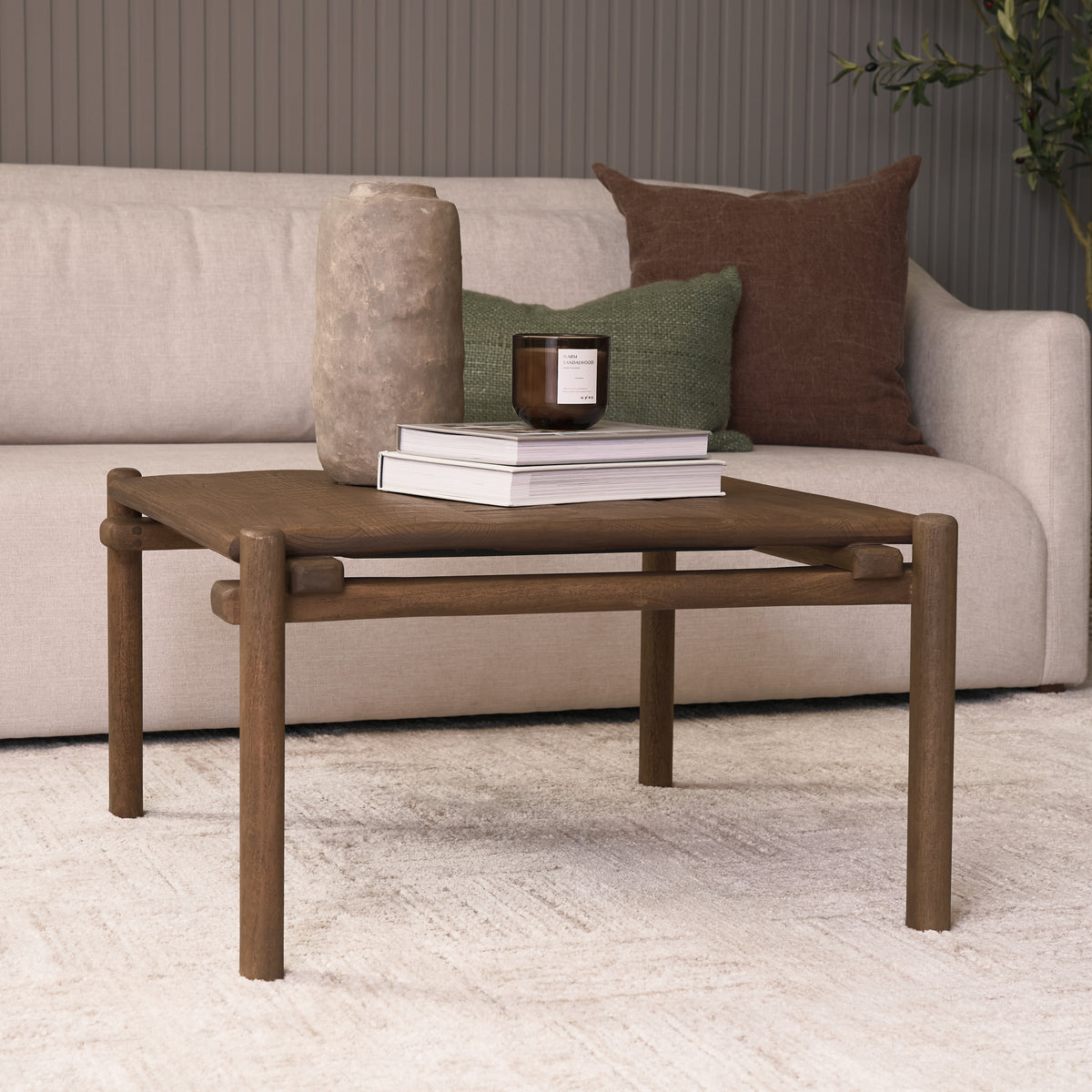 Riven Oak Wood Square Side Table-End and Side Tables-DECOROLALA