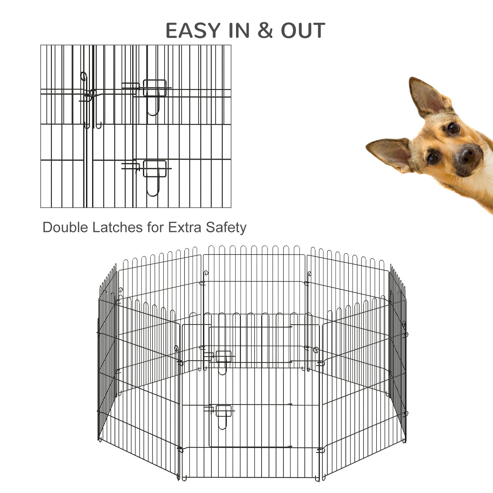 30inch 8-Panel Octagon Pet Exercise Playpen Crate Foldable Dog Cage Pen Puppy Kennel, Black