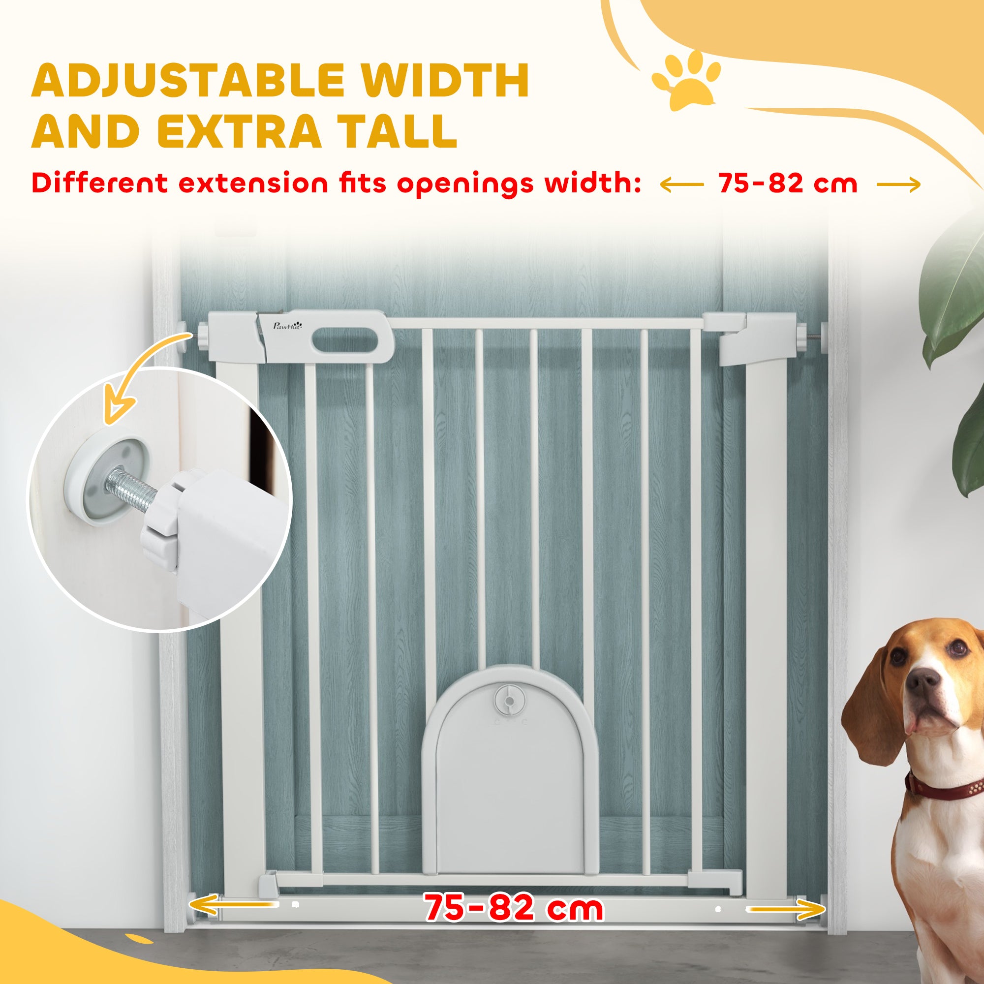 Barrière pour animaux extra-large de 30 à 32 pouces avec petite porte, barrière pour chiens de 30 pouces de hauteur avec dispositif de sécurité, fixation par pression pour escaliers, blanche