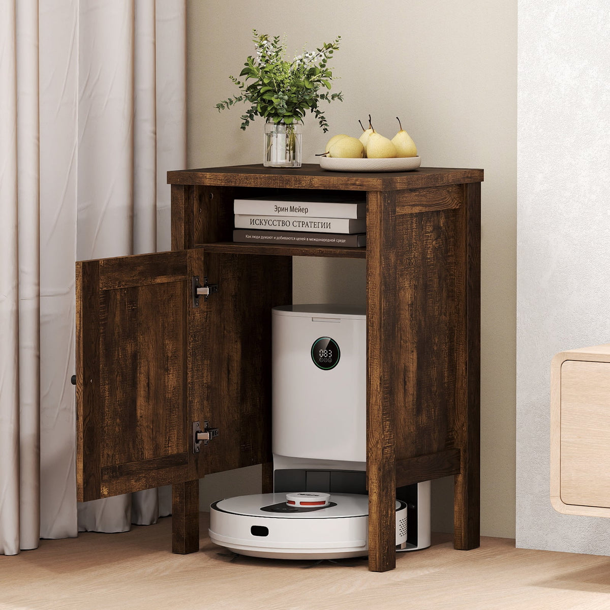 Robot Vacuum Storage Cabinet with Door and Open Shelf for Living Room Bedroom-Brown-Storage Cabinets & Chests-DECOROLALA