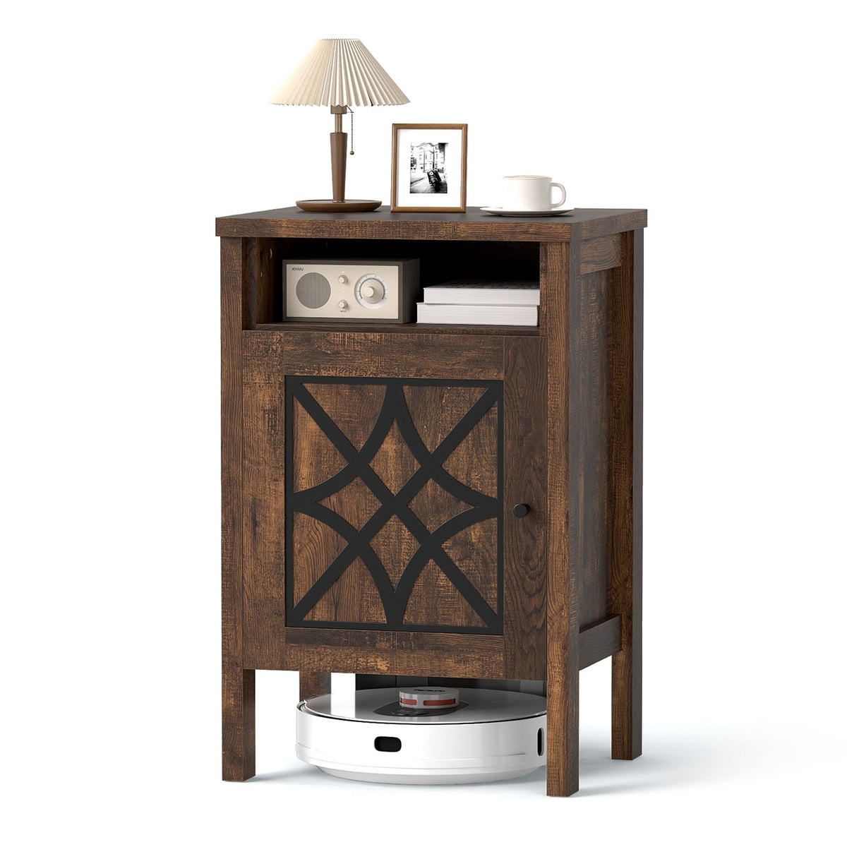 Robot Vacuum Storage Cabinet with Door and Open Shelf for Living Room Bedroom-Brown-Storage Cabinets & Chests-DECOROLALA
