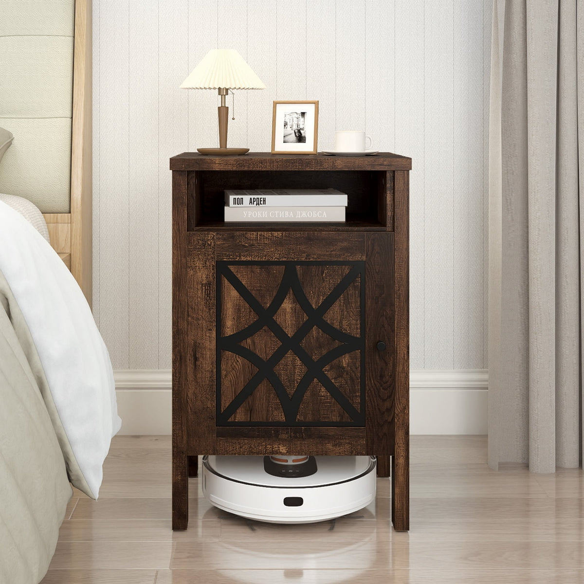 Robot Vacuum Storage Cabinet with Door and Open Shelf for Living Room Bedroom-Brown-Storage Cabinets & Chests-DECOROLALA