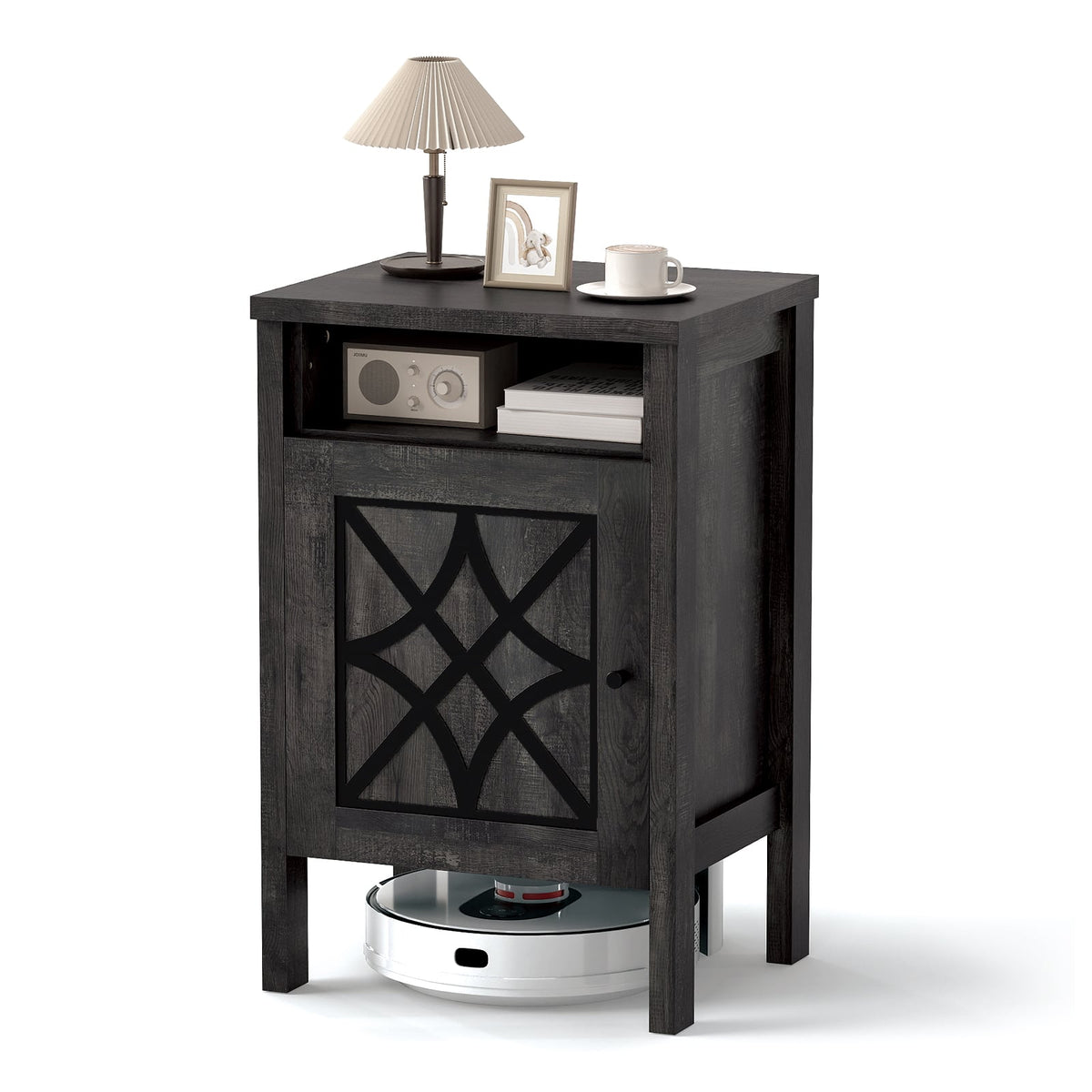 Robot Vacuum Storage Cabinet with Door and Open Shelf for Living Room Bedroom-Brown-Storage Cabinets & Chests-DECOROLALA