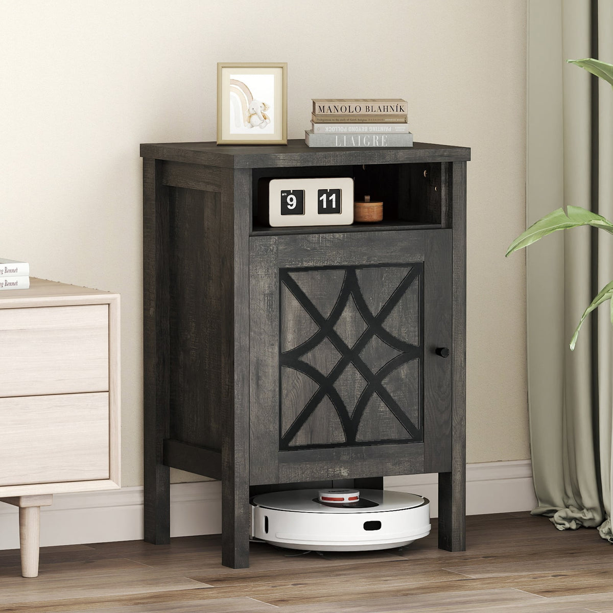 Robot Vacuum Storage Cabinet with Door and Open Shelf for Living Room Bedroom-Gray-Storage Cabinets & Chests-DECOROLALA