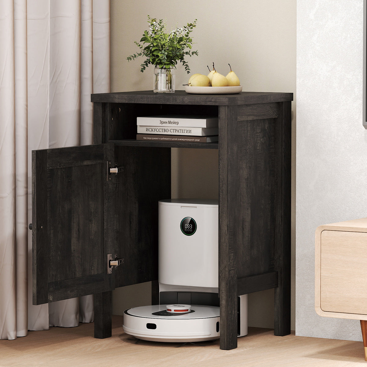 Robot Vacuum Storage Cabinet with Door and Open Shelf for Living Room Bedroom-Gray-Storage Cabinets & Chests-DECOROLALA