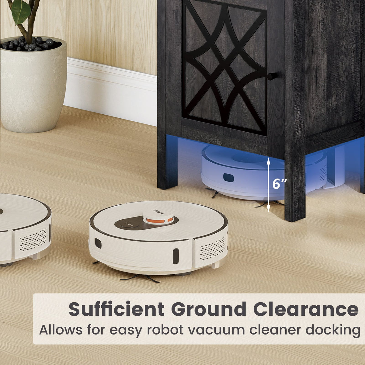 Robot Vacuum Storage Cabinet with Door and Open Shelf for Living Room Bedroom-Gray-Storage Cabinets & Chests-DECOROLALA
