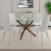 Rocca Devo 5-Piece Dining Set - Glass Top Walnut Finish Legs-DECOROLALA