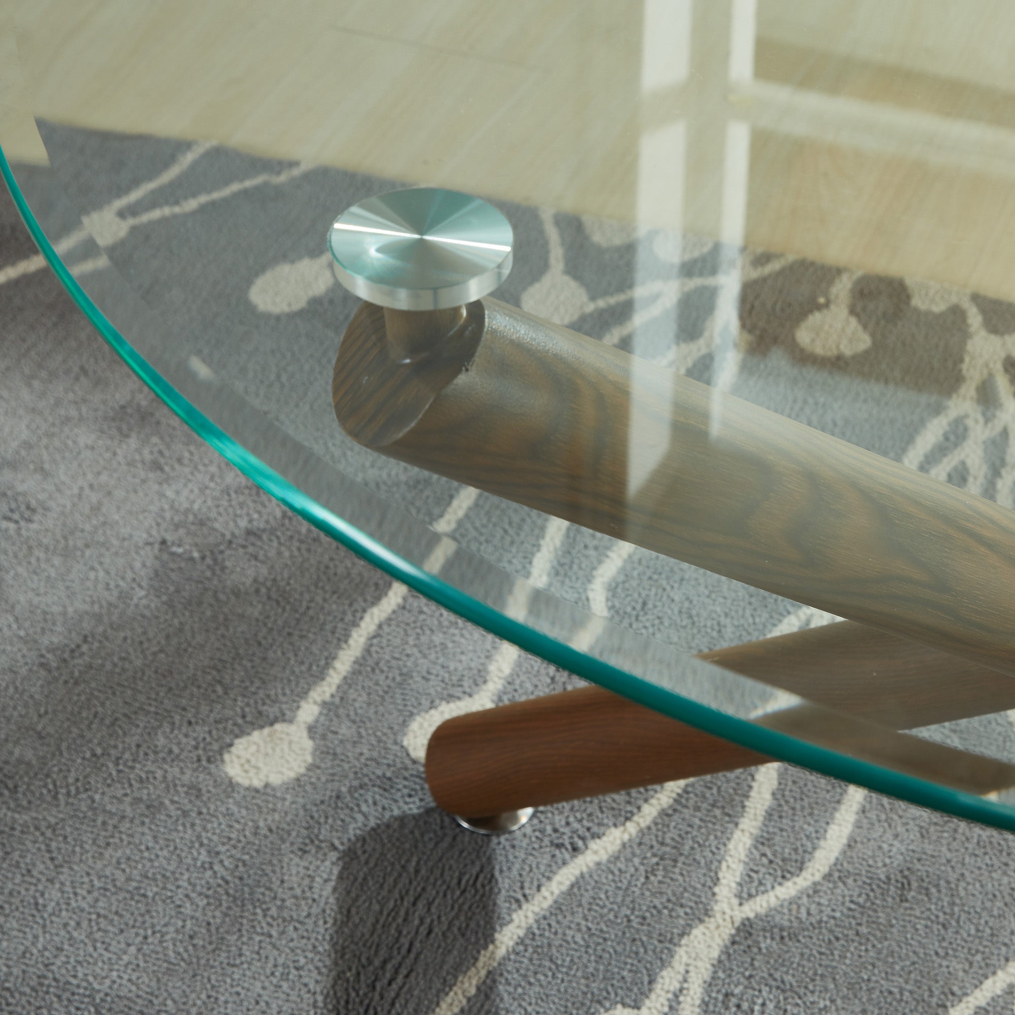 Rocca Dining Table - 40" Round Walnut Finish Glass Top-DECOROLALA