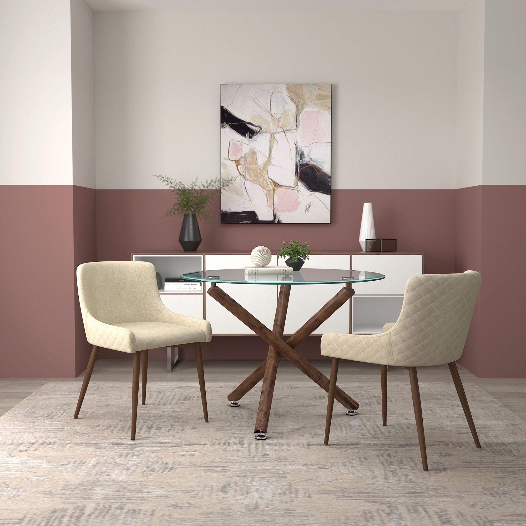 Rocca Dining Table - 40" Round Walnut Finish Glass Top-DECOROLALA