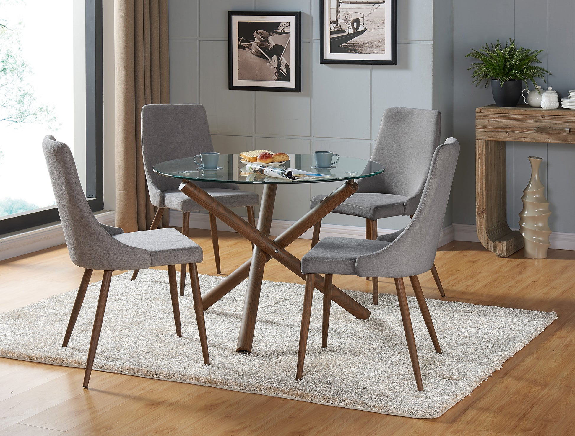 Rocca Dining Table - 40" Round Walnut Finish Glass Top-DECOROLALA