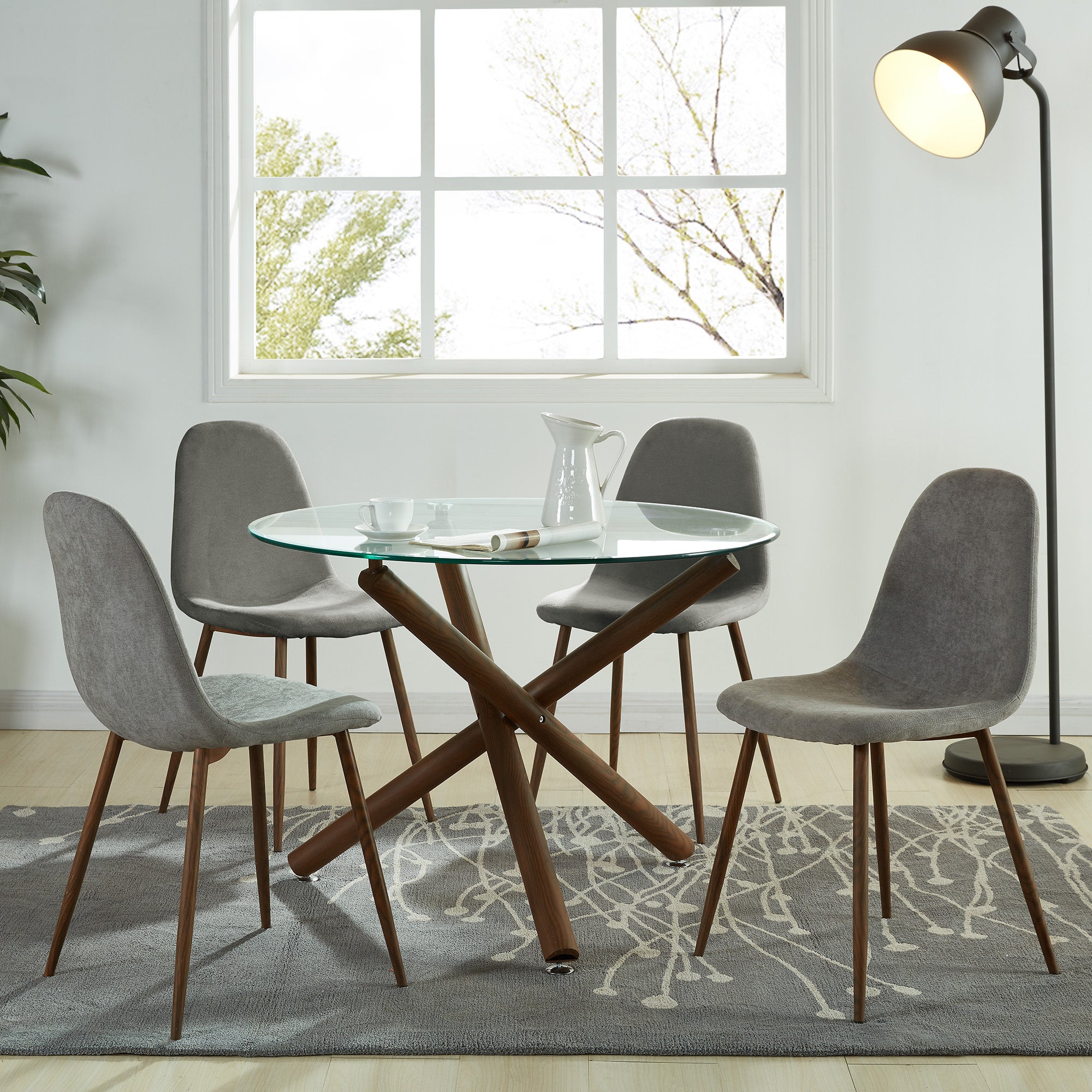 Rocca Dining Table - 40" Round Walnut Finish Glass Top-DECOROLALA