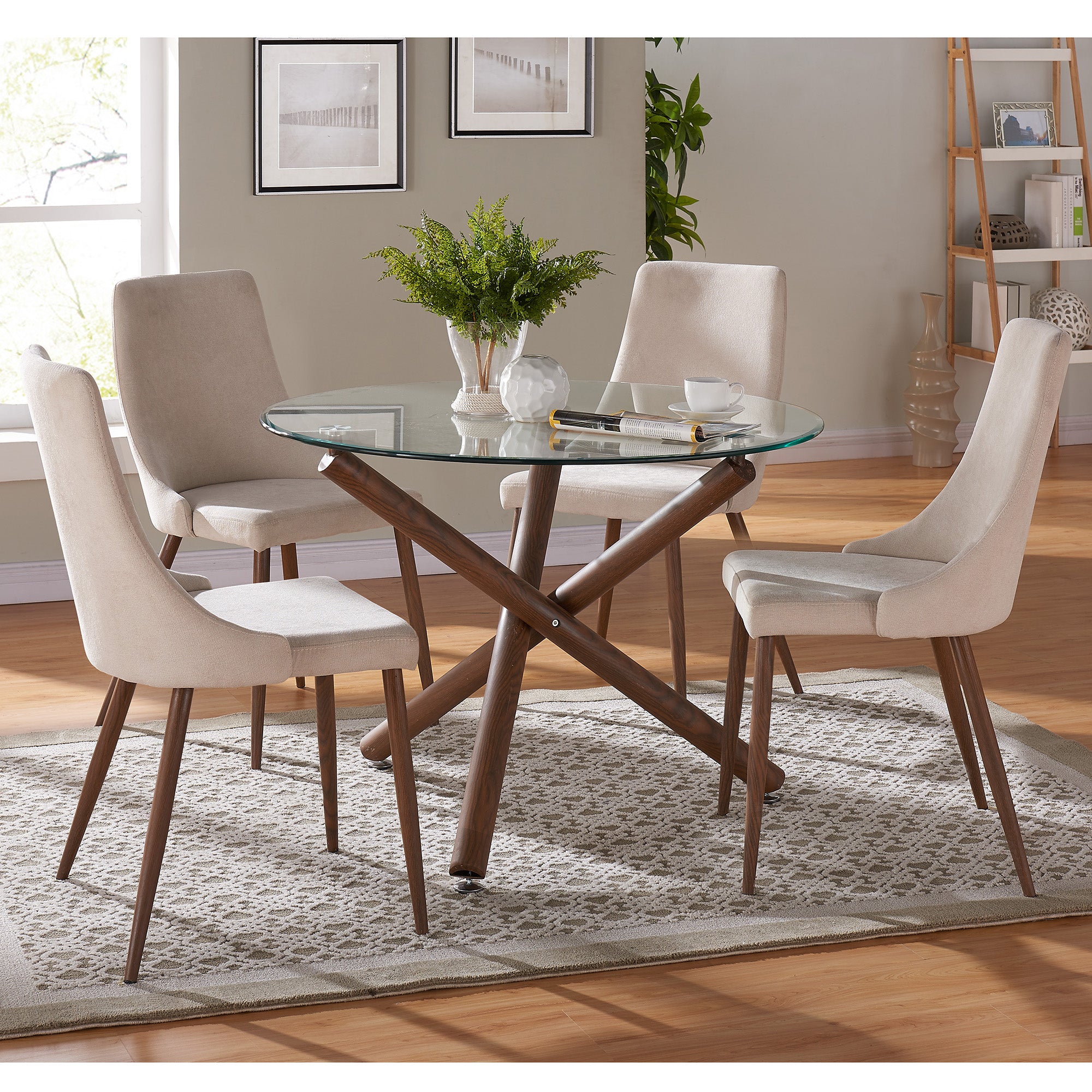 Rocca Dining Table - 40" Round Walnut Finish Glass Top-DECOROLALA