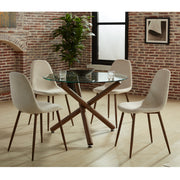 Rocca Lyna 5-Piece Dining Set - Glass Top Walnut Finish Metal Legs-DECOROLALA