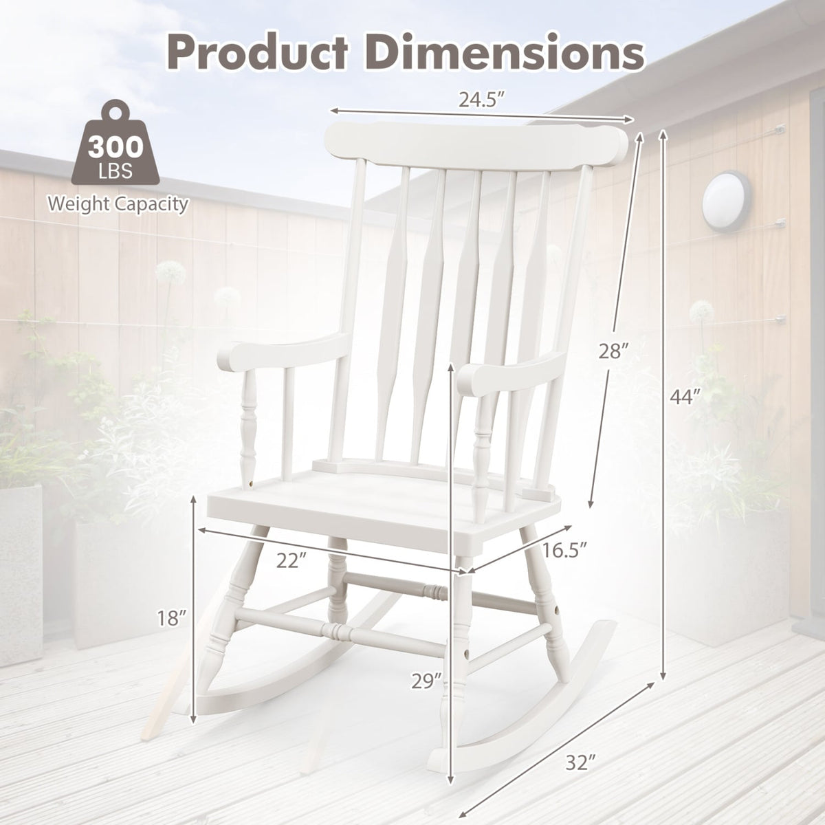 Rocking Chair with Solid Wooden Frame for Garden and Patio-White-Outdoor Rocking Chairs & Gliders-DECOROLALA
