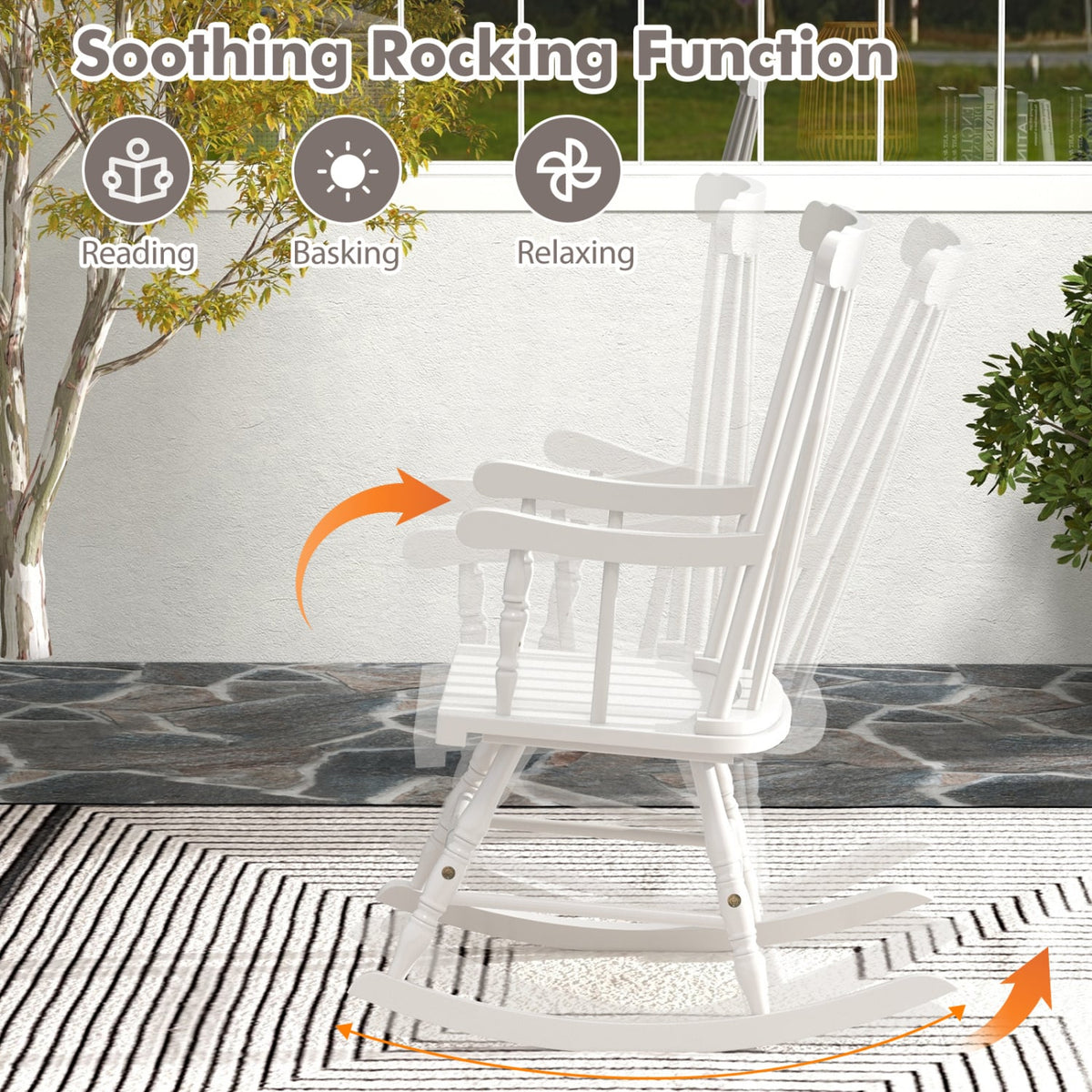 Rocking Chair with Solid Wooden Frame for Garden and Patio-White-Outdoor Rocking Chairs & Gliders-DECOROLALA