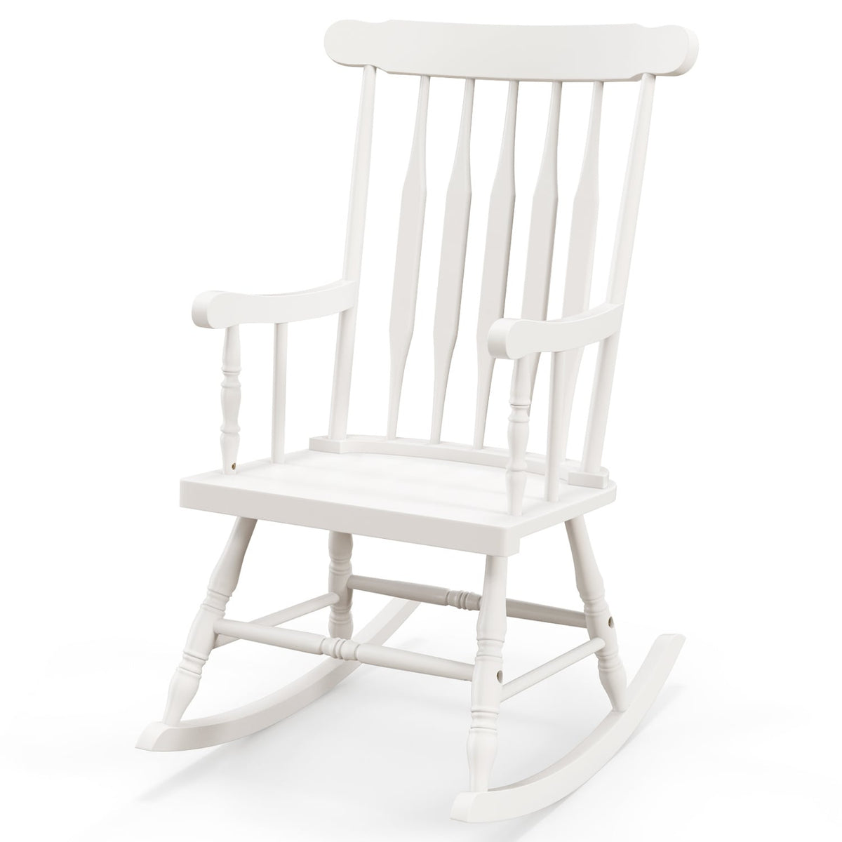 Rocking Chair with Solid Wooden Frame for Garden and Patio-White-Outdoor Rocking Chairs & Gliders-DECOROLALA