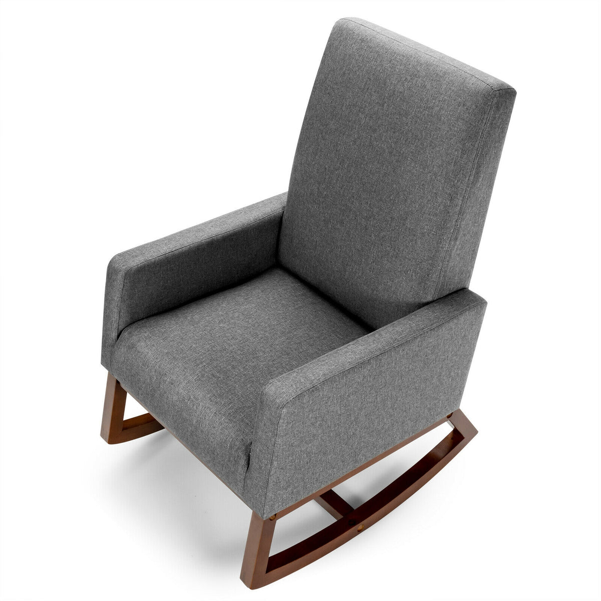 Rocking High Back Upholstered Lounge Armchair with Side Pocket-Gray-Accent Chairs-DECOROLALA