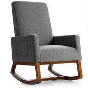 Rocking High Back Upholstered Lounge Armchair with Side Pocket-Gray-Accent Chairs-DECOROLALA