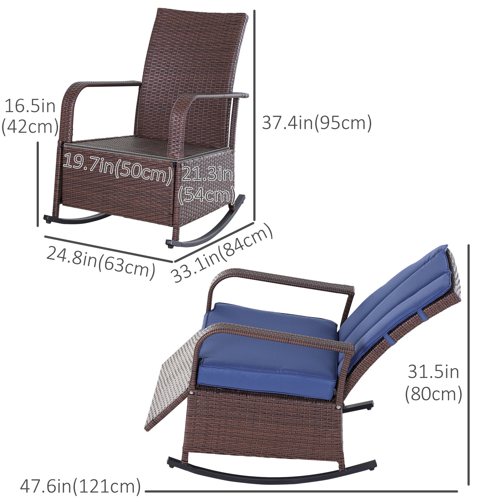 Rocking Recliner Chair - Dark Blue Wicker-DECOROLALA