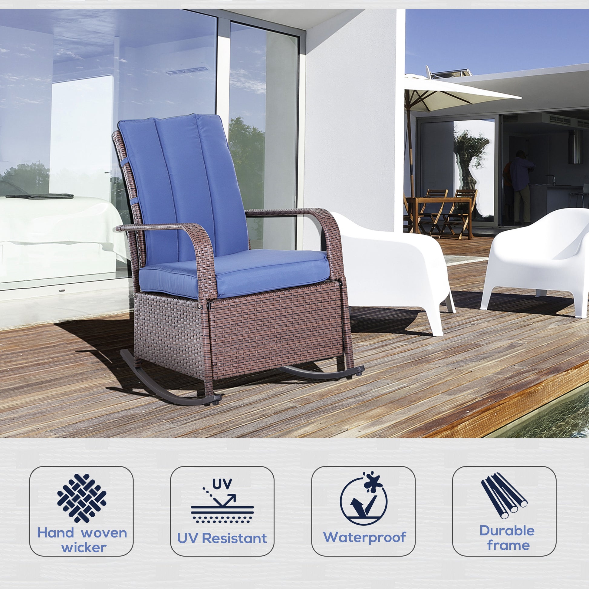Rocking Recliner Chair - Dark Blue Wicker-DECOROLALA