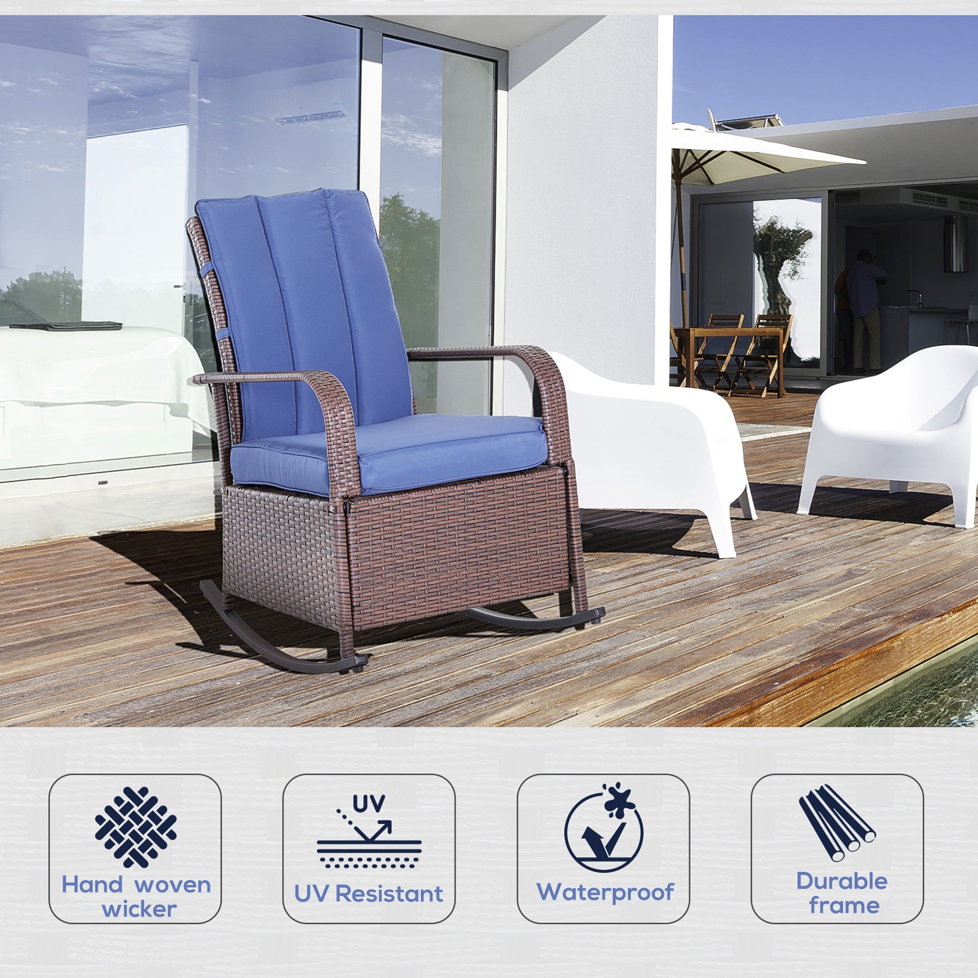 Rocking Recliner Chair - Dark Blue Wicker-DECOROLALA