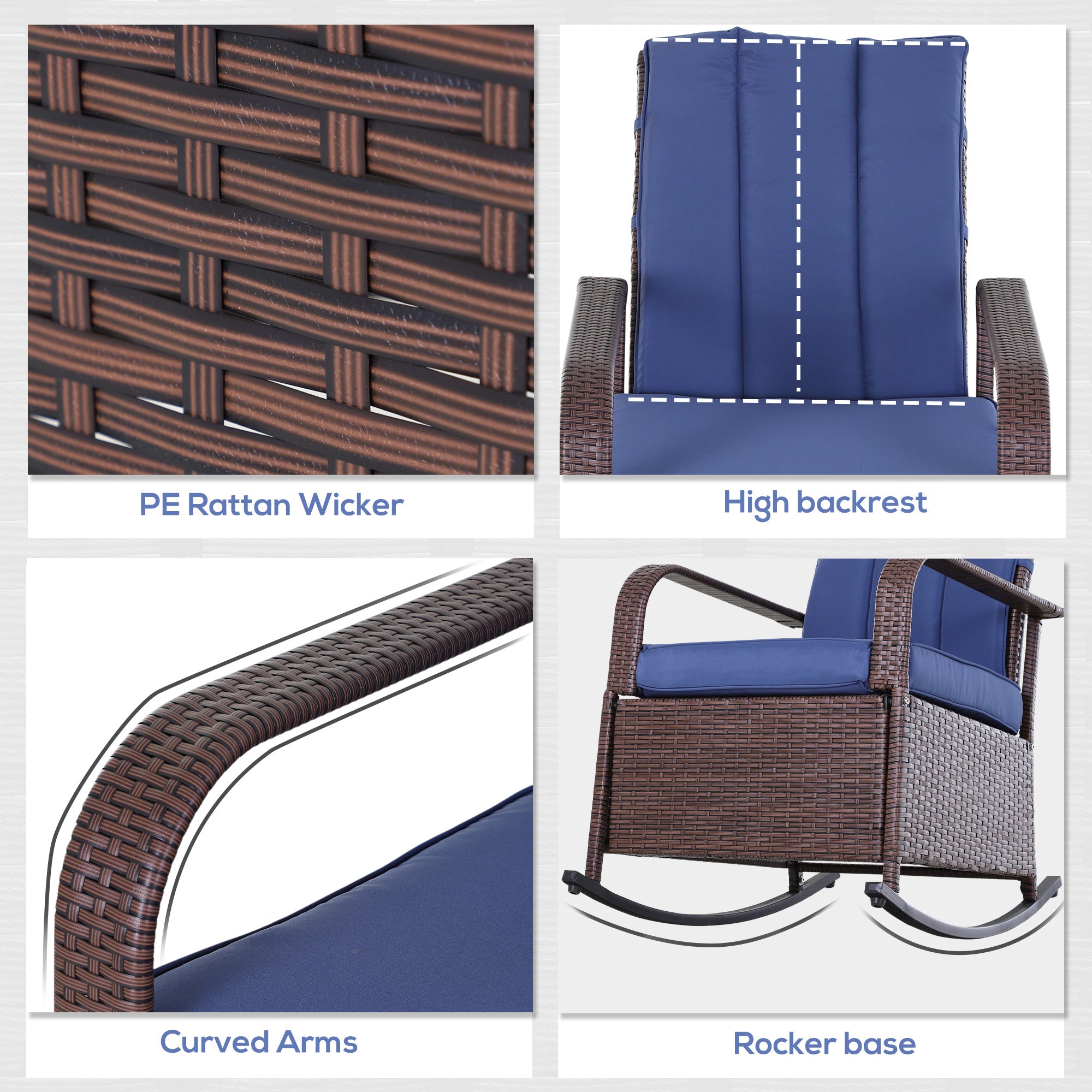 Rocking Recliner Chair - Dark Blue Wicker-DECOROLALA