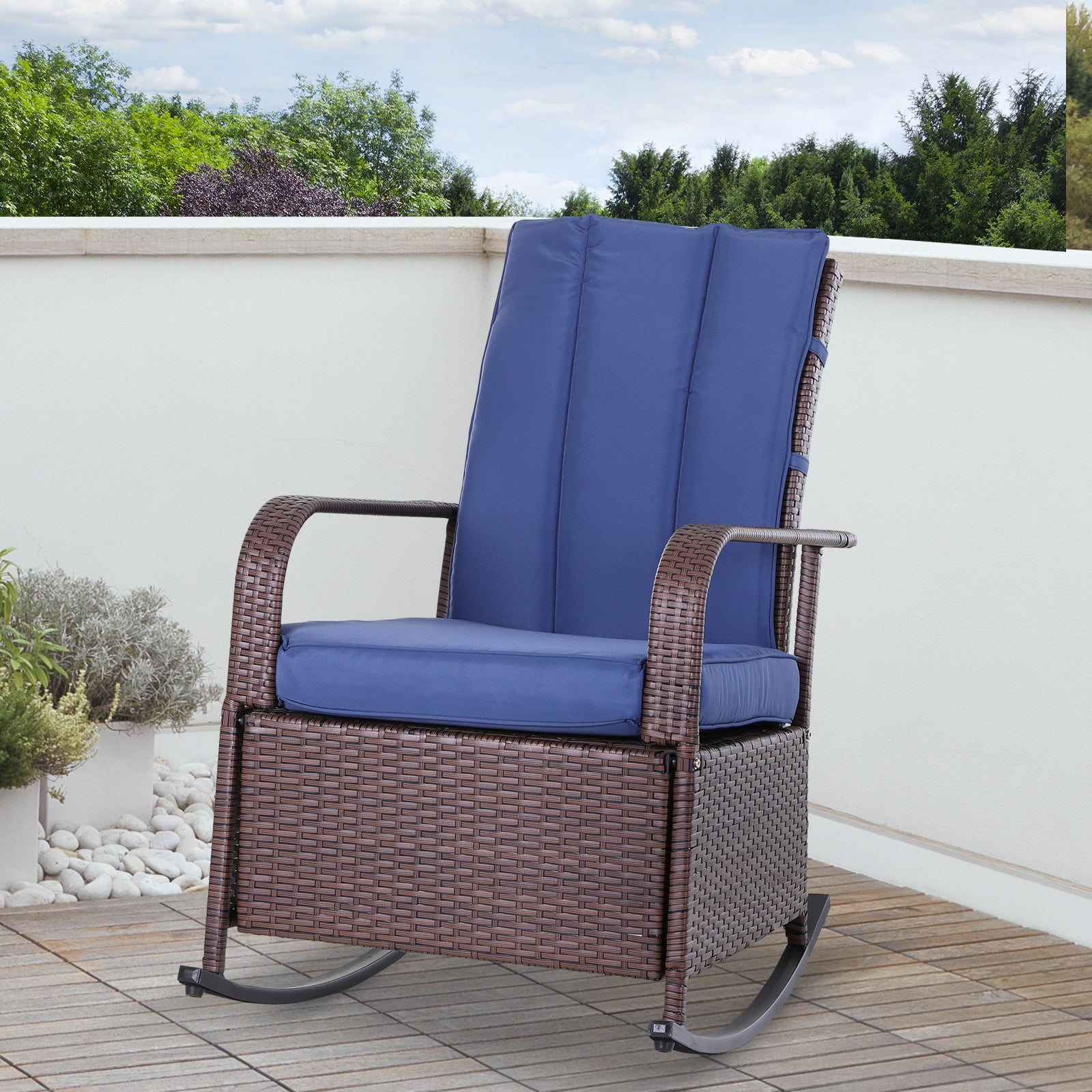 Rocking Recliner Chair - Dark Blue Wicker-DECOROLALA