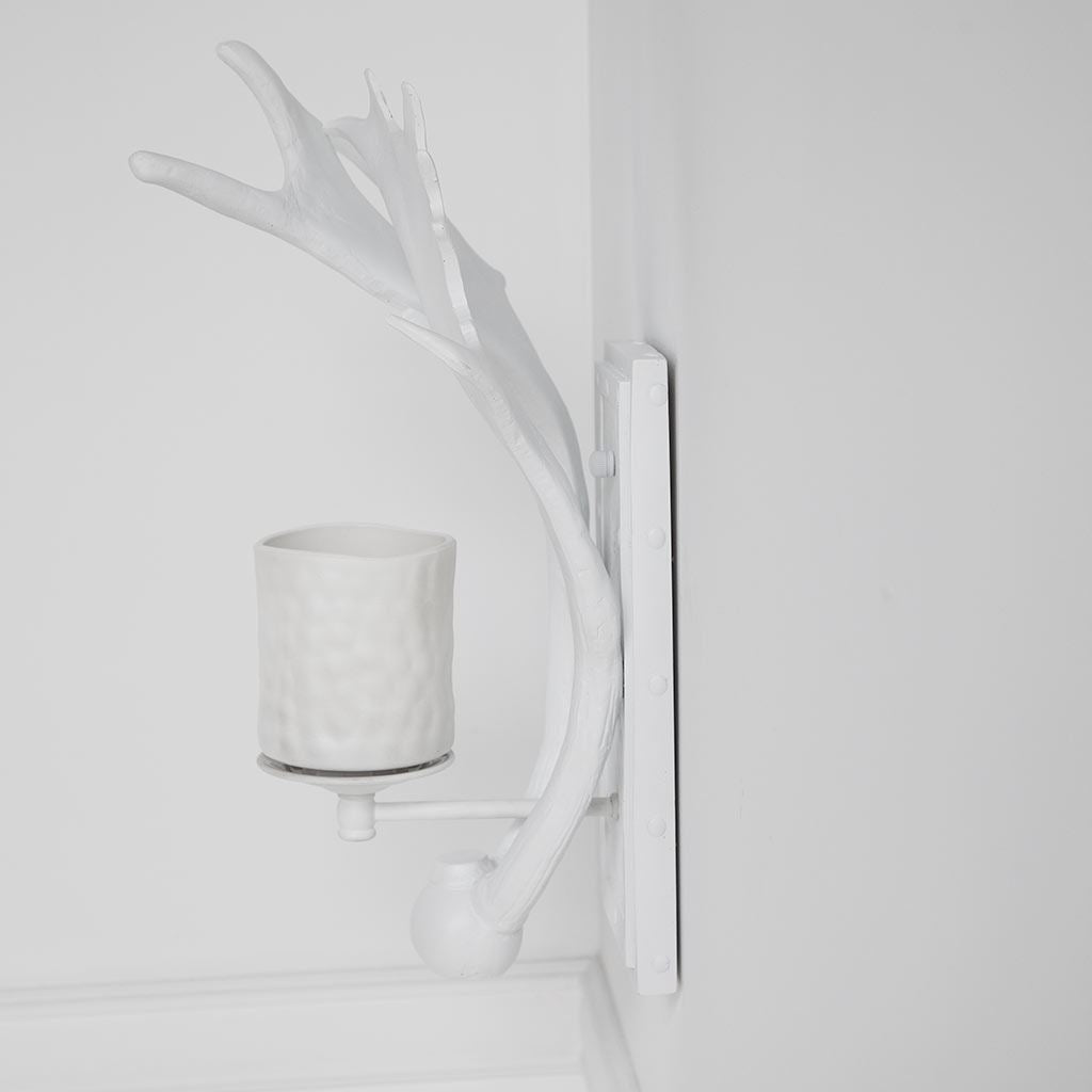 Rockland 8x19.5 White Resin Antlers Wall Sconce-Wall Sconces-DECOROLALA