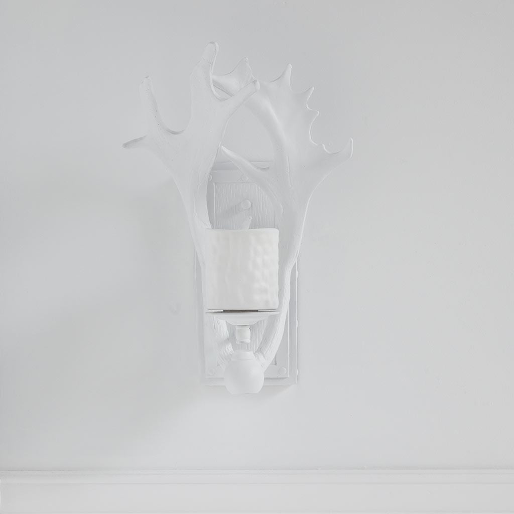 Rockland 8x19.5 White Resin Antlers Wall Sconce-Wall Sconces-DECOROLALA
